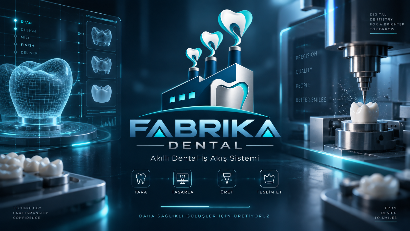 Fabrika Dental. Akıllı Dental İş Akış Sistemi. Tara, tasarla, üret, teslim et.